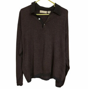 Saks Fifth Avenue Virgin Wool striped long sleeve Polo